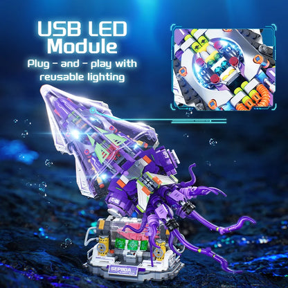 Silver Blade Mechanical Squid - LED Building Block Model